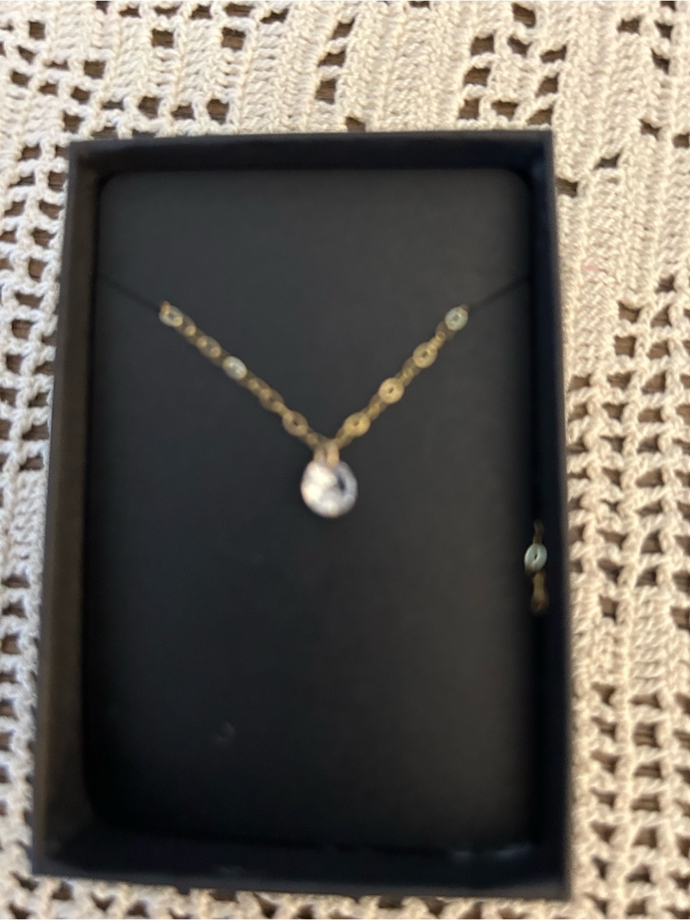 Delicate Gold Chain Necklace with Clear Round Pendant. 8 inch chain